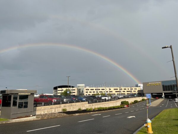 portland jetport with rainbow