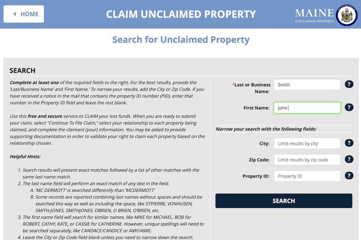 Maine Unclaimed Property