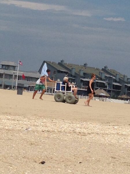 beach wheelchair in action