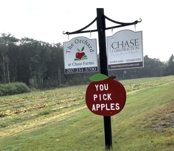you pick apples sign at maine orchard