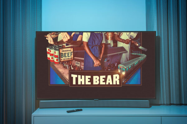 Vilnius, Lithuania - 2023 October 5: Popula HULU TV Series of The Bear on Television screen. TV show