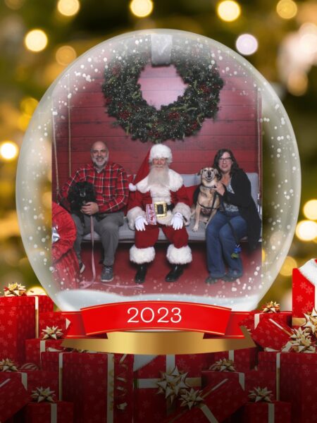 framed printed photo with santa and dogs