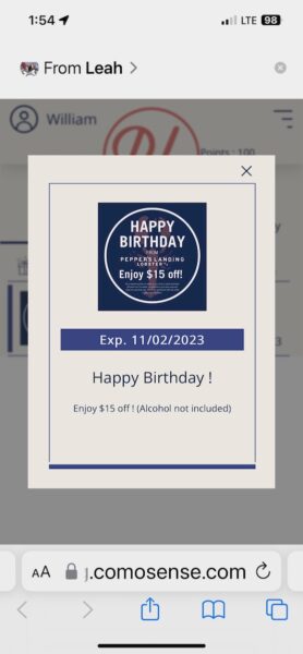 peppers landing birthday freebie in app