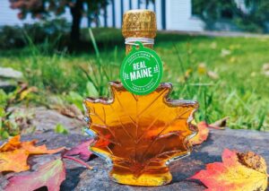 maine maple syrup in leaf shape bottle