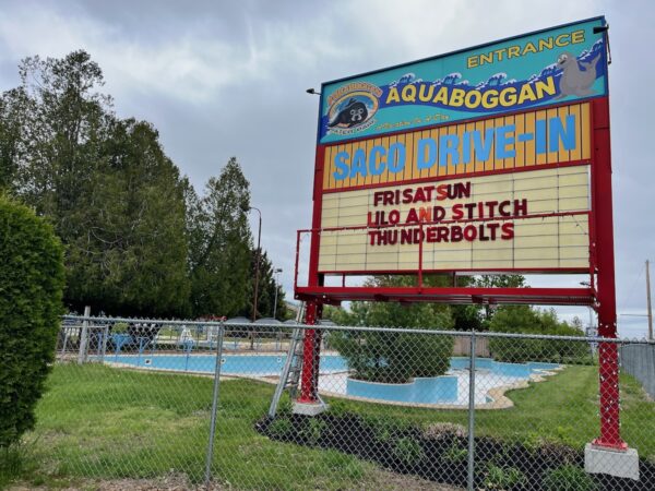 Sign for the Saco Drive in at Aquaboggan.