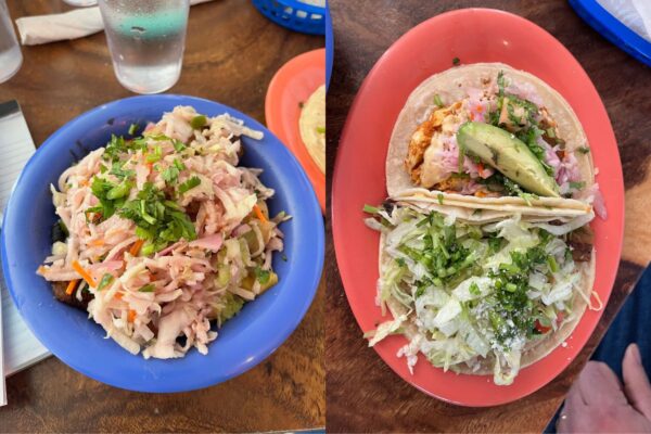 Two plates of Mexican food from El Rayo Taqueria in Scarborough Maine.