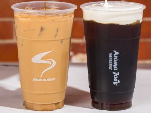 Two cups of Aroma Joes coffee.