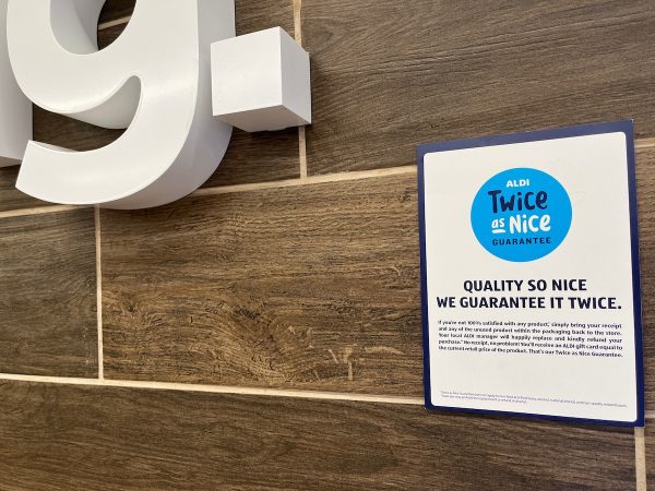 Aldi guarantee sign.