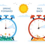 Daylight Savings Time Hand Drawn Flat Cartoon Illustration with Alarm Clock or Calendar from Summer to Spring Forward Design.