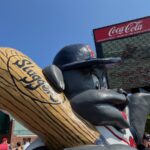 Portland Sea Dogs mascot outside Hadock Field stadium.